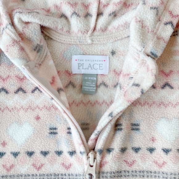 Children’s Place 12-18M Fleece Full-Zip Nordic Print Peplum Hem Hoody - Picture 4 of 6